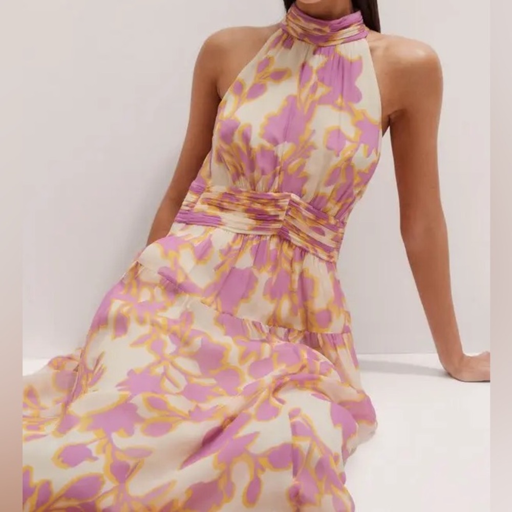 ME+EM Pink and Cream Floral Halter Midi Dress New with Tags - Picture 2 of 8